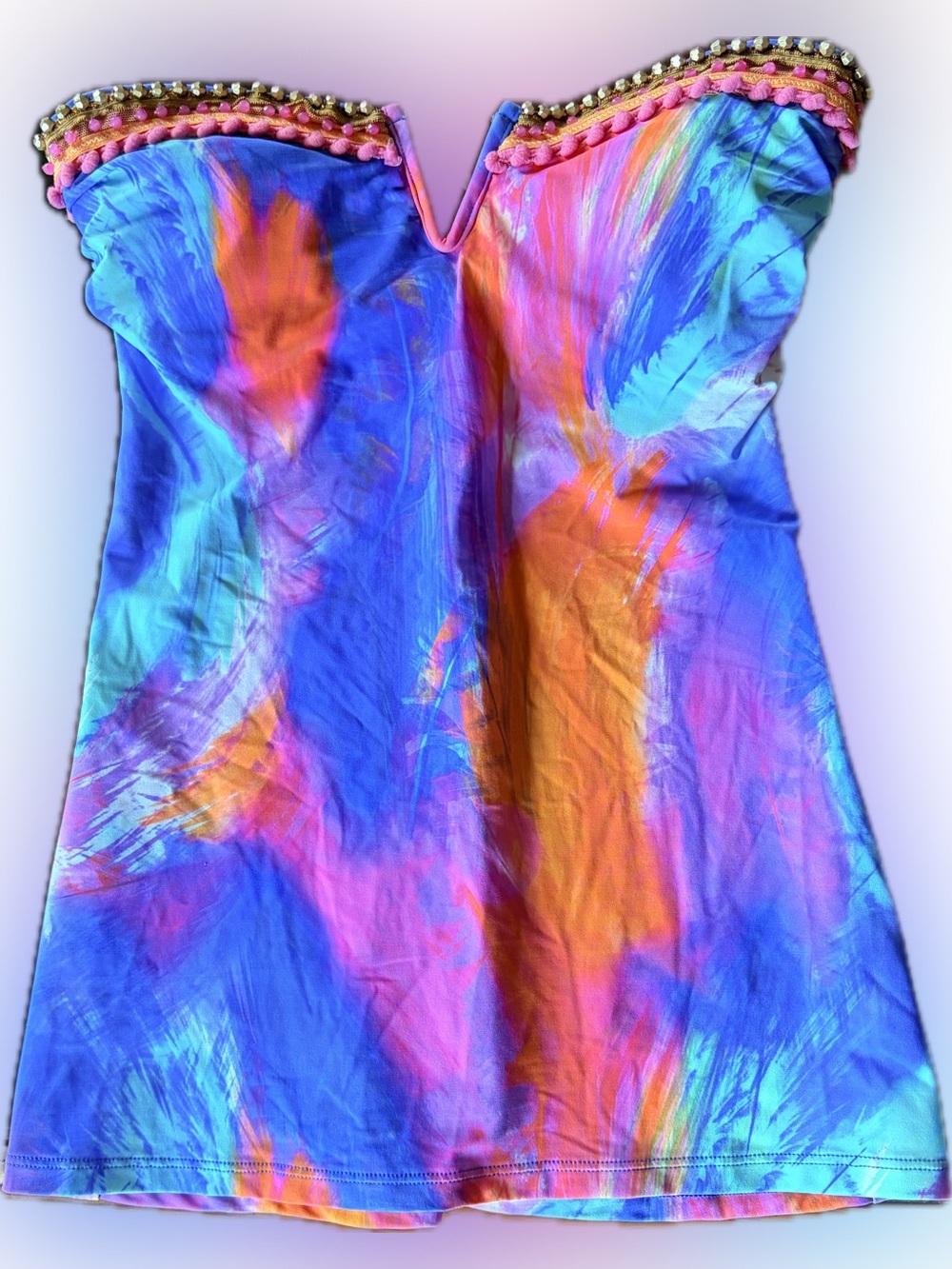 Zingara Vivid Multicolor Strapless Top with Beaded Trim